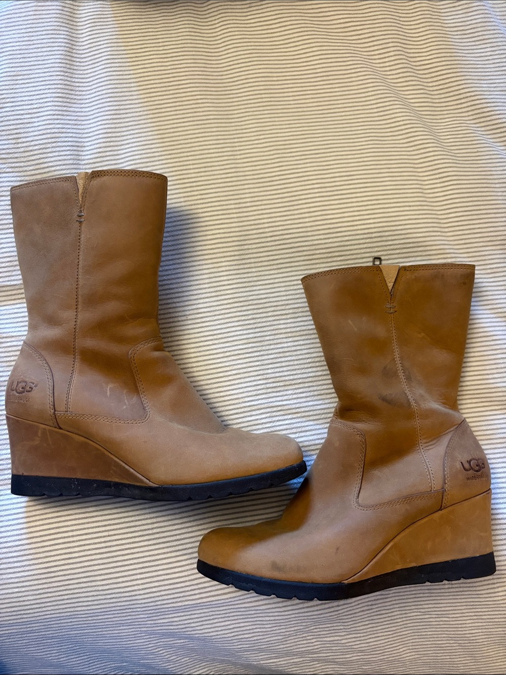 UGG Women's Tan Wedge Mid-Calf Leather Boots